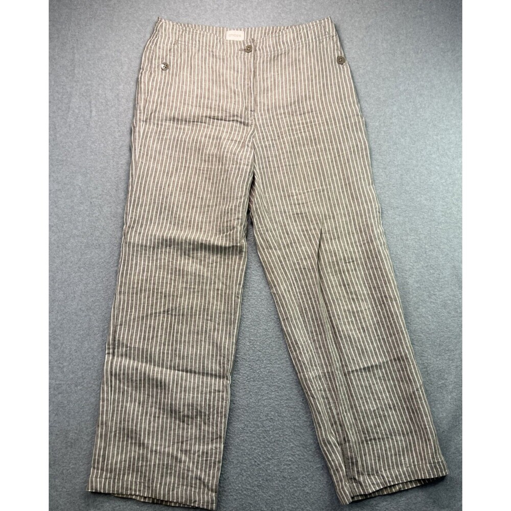Chicos Linen Pants Wide Leg 1.5 M 10 Beige Stripe Sailor Lagenlook Beach Boho